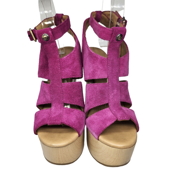 Calvin Klein Shoes Womens 5.5 6 Purple Platform Heels Chunky Suede Groovy Funky - Picture 3 of 11